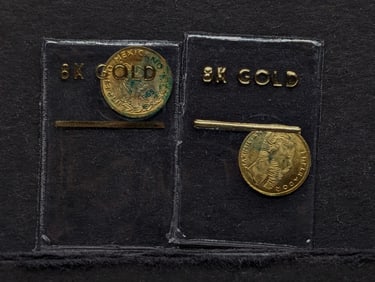 Two - 1865 Mexico Miniature 8K GOLD Maximiliano Coins