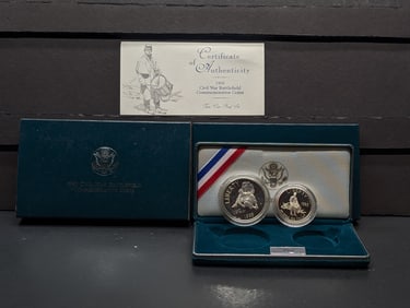 1995-S PROOF Civil War Battlefield Commemorative 2-Coin Set in OGP w/ COA, 90% Silver Dollar & Clad