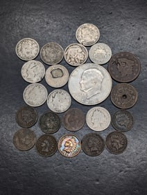 22 Vintage U.S. Coins - U.S Large Cent, 8 Liberty Head V Nickels, Buffalo Nickel, Shield Nickel, Two