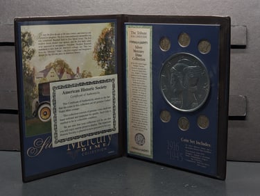 Mercury Silver Dime Tribute Collection in Display Book w/ COA - 6 Dimes From 1929-1945 & Tribute