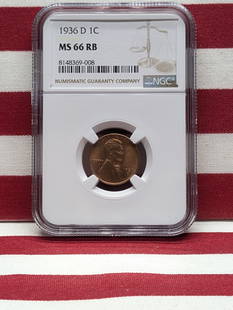 1936-D Lincoln Wheat Cent - NGC MS66 RB: 1936-D Lincoln Wheat Cent - NGC MS66 RB