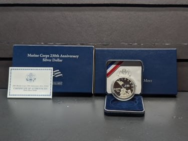 2005-P PROOF Marine Corps 230th Anniv. Commemorative Silver Dollar in OGP w/ COA