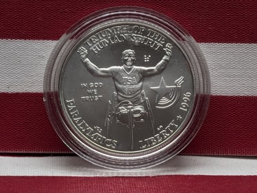 1996-D UNC Paralympics Commemorative Silver Dollar in Capsule