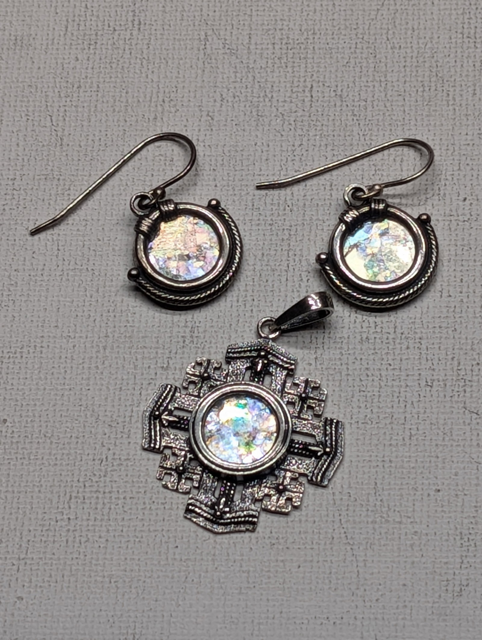 Ancient Roman Glass SOLID SILVER Earring Set & Necklace Pendant - VERY PRETTY JEWELRY!!: Ancient Roman Glass SOLID SILVER Earring Set & Necklace Pendant - VERY PRETTY JEWELRY!!
