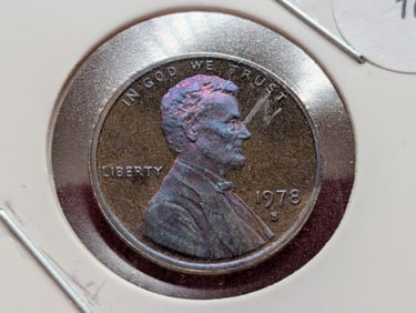 1978-S Lincoln Memorial Cent, Proof, Rainbow Toning