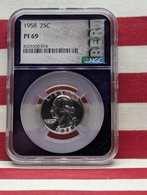 1958 PROOF Washington Silver Quarter - NGC PF69
