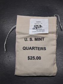 $25 Bag Ohio Statehood Quarters in Original Sealed Mint Canvas Bag (100 Coins - Denver)