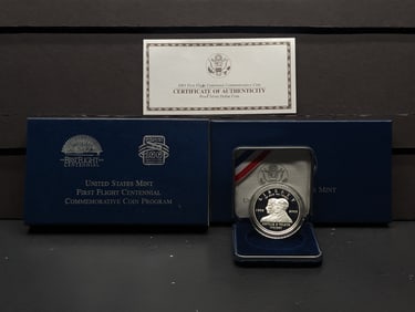 2003-P PROOF First Flight Centennial Commemorative Silver Dollar in OGP w/ COA