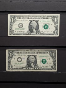 One 2009 Star Note w/Lower S.N. & One 2013 Series $1.00 Federal Reserve Note w/ Trinary Serial