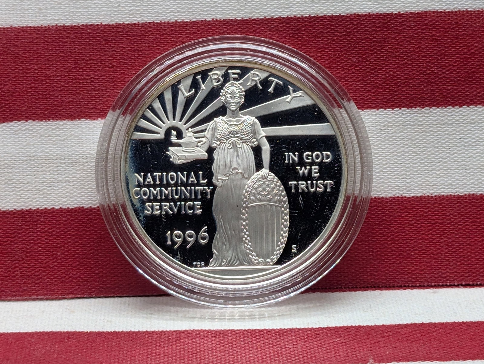 1996-S PROOF National Community Service Commemorative Silver Dollar in Capsule: 1996-S PROOF National Community Service Commemorative Silver Dollar in Capsule