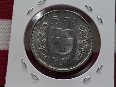 1968 B Switzerland 5 Franc, C-N, Uncirculated,(2x2 Marked Wrong Not Silver)