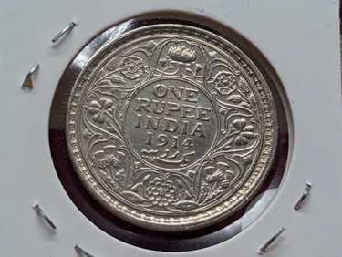 1914 India One Rupee, 0.9170 Silver 11.66 Gr., AU/BU