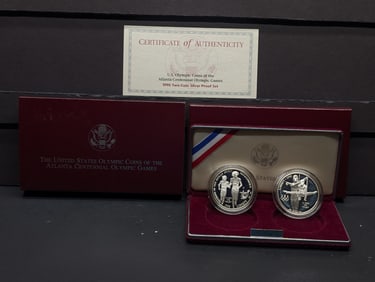 1996-P PROOF Atlanta Centennial Olympic Games - Blind Runner & Gymnast Commemorative 2-Coin 90%