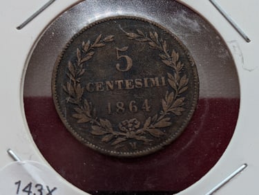 1864-M San Marino 5 Centesimi, Low Mintage