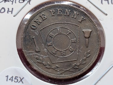 1919 One Penny Masonic Token From Dayton Ohio, Victory Chapter No. 210 R. A. M.
