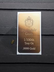 1/100th Troy Oz. .9999 FINE GOLD Scottsdale Mint Designed Miniature Art Bar