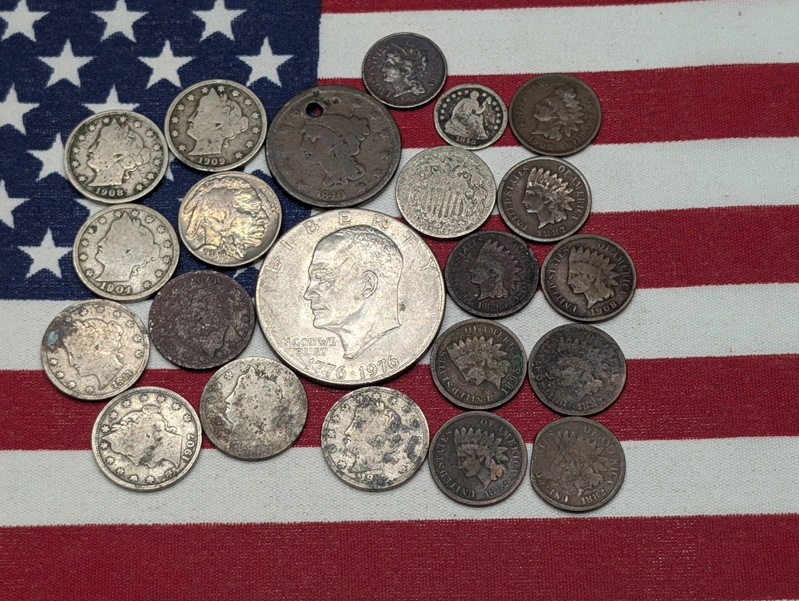 22 Various Vintage U.S. Coins including (1) Ike Dollar, (1) Three Cent Nickel, (1) Shield Nickel, (1 of 5)