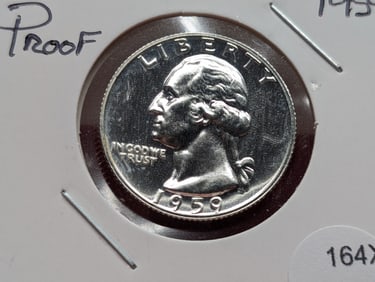 1959 Washington Quarter, Proof, 90% Silver, High Grade
