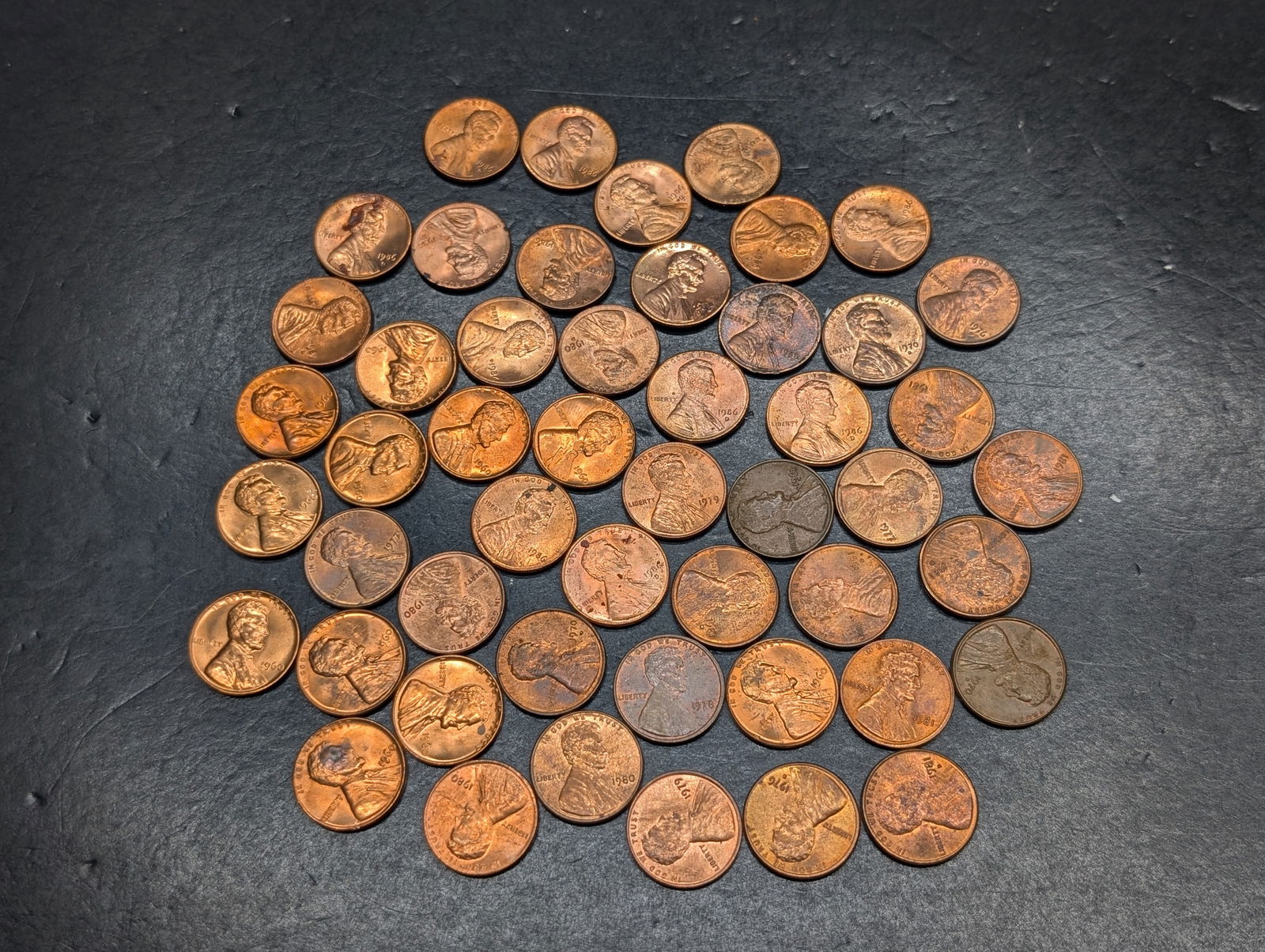 (50) Lincoln Memorial Cents, 11 1960's Red BU,(22) 1961 - 1981 Copper, & 17 All Red Zinc, UNC Except (1 of 6)
