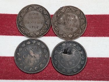 1876, 1891, & (2) 1918 Canada Large Cents