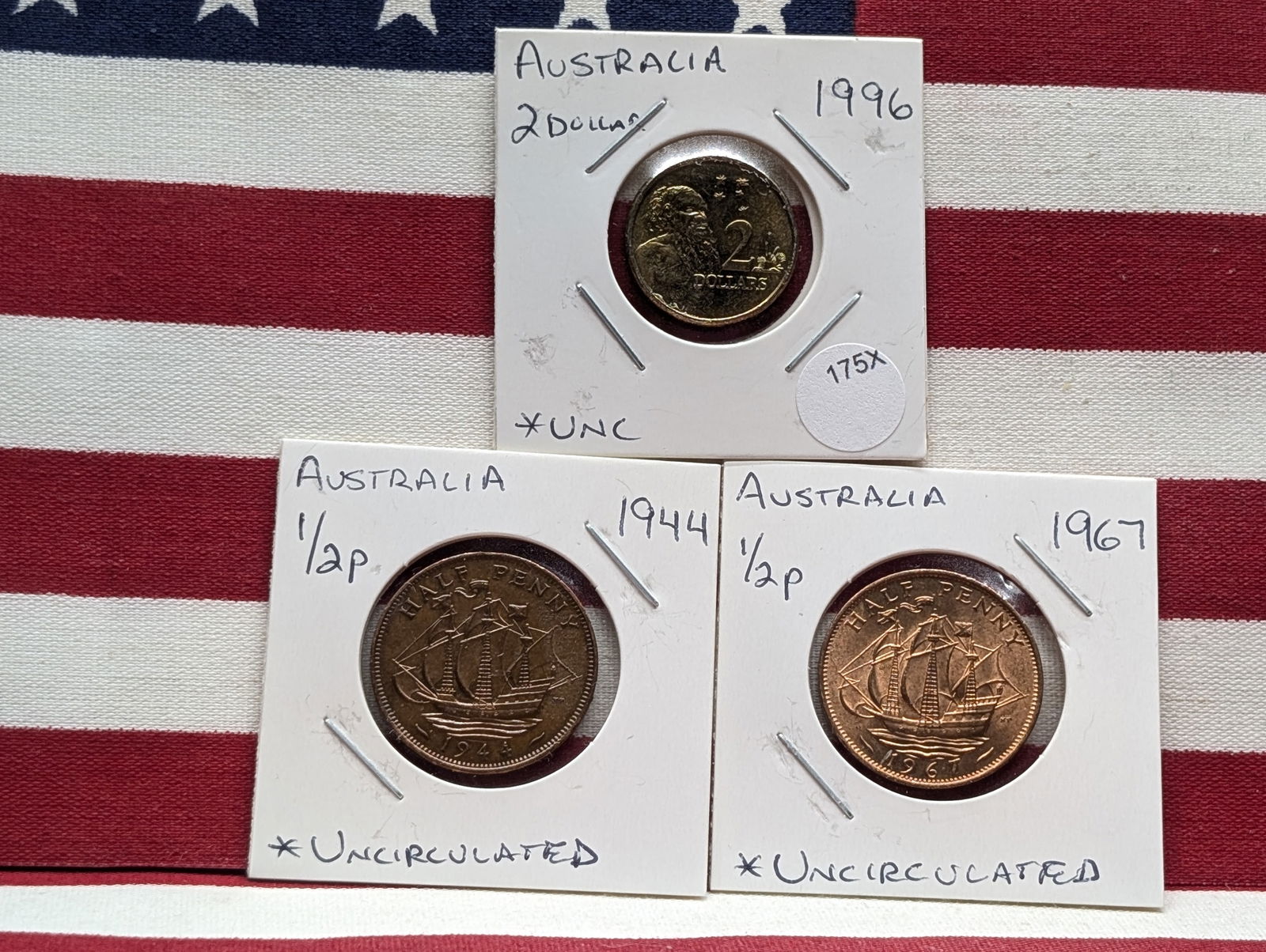 1996 Australia 2 Dollars, 1944 & 1967 Great Britain Half Pennies, ( Flip Incorrectly Marked) All (1 of 3)