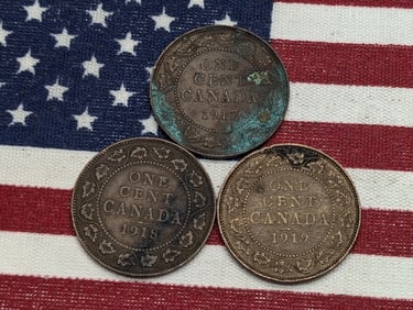 1917, 1918, & 1919 Canada Large Cents