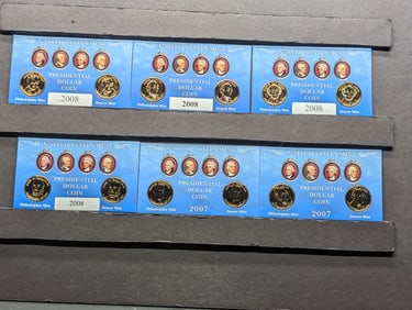 2007 & 2008-P&D Presidential Dollar Collection in Display Cards (6 Different Presidents - 12 Coins)