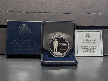 2003-P PROOF National Wildlife Refuge System Centennial Commemorative SOLID SILVER Medal - Salmon in