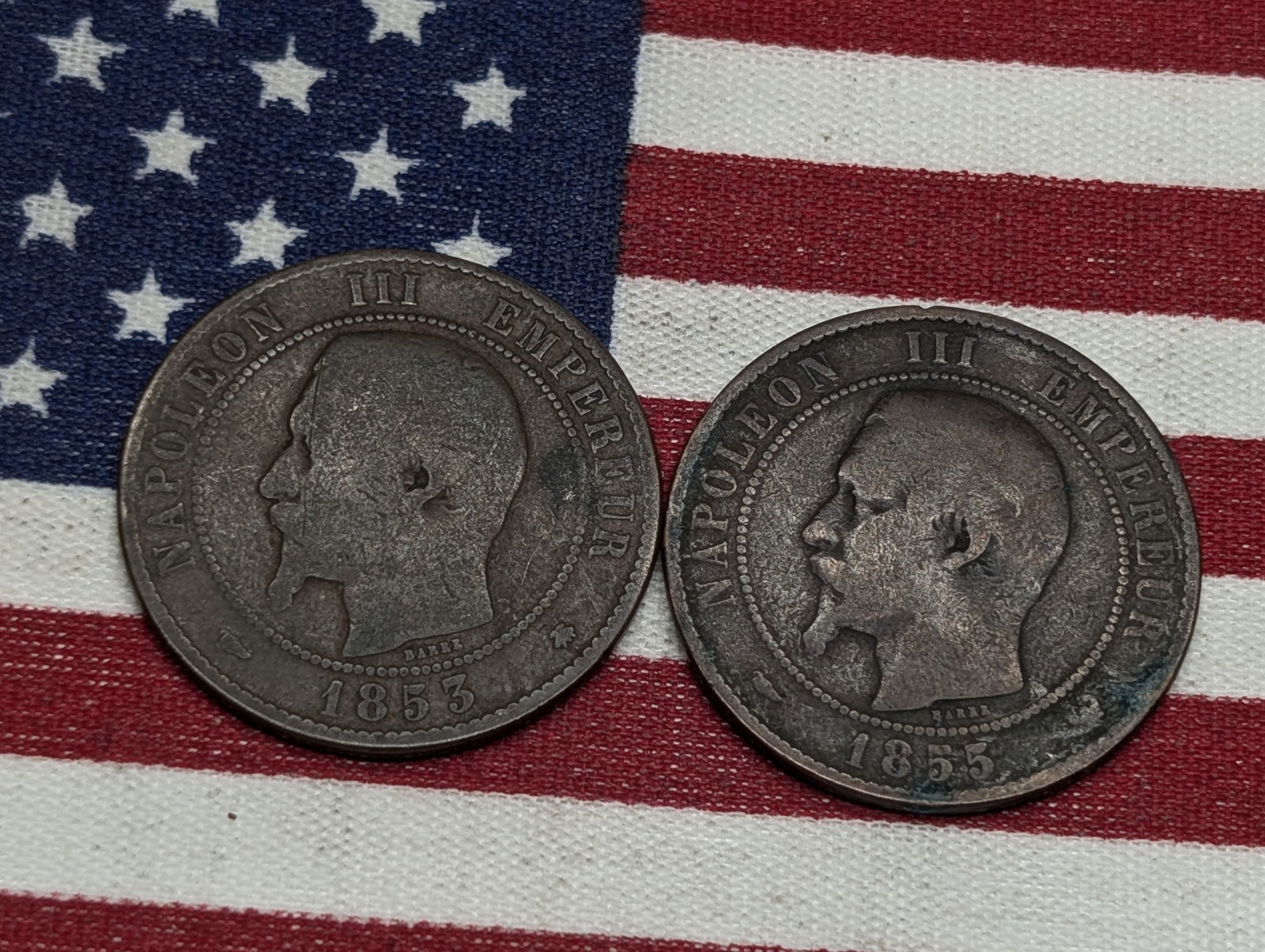 1853 & 1855 France 10 Centimes, Features Napolean III Empereur (1 of 2)