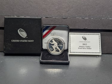 2012-W PROOF Infantry Soldier Commemorative Silver Dollar in OGP w/ COA