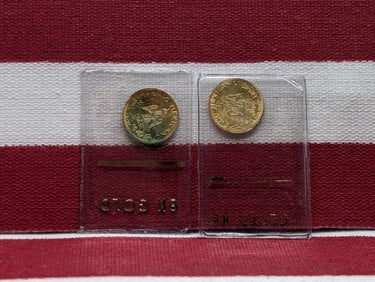 Two 1865 Mexico Miniature 8K GOLD Maximiliano Coins