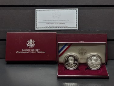 1998-S PROOF & UNC Robert F. Kennedy Memorial Commemorative 2-Coin 90% Silver Dollars in OGP w/ COA