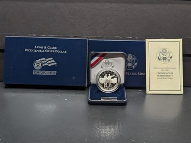2004-P PROOF Lewis & Clark Bicentennial Commemorative Silver Dollar in OGP w/ COA