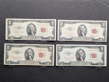 Lot of Four 1953 Series $2.00 RED SEAL Banknotes