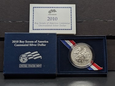 2010-P UNC Boy Scouts of America Centennial Commemorative Silver Dollar in OGP w/ COA