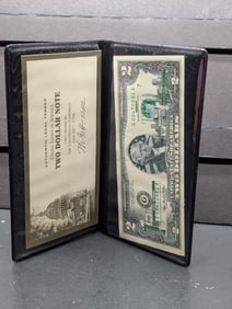 Custom Overprint 2003 A Series $2.00 Federal Reserve Note in Nice Display Book
