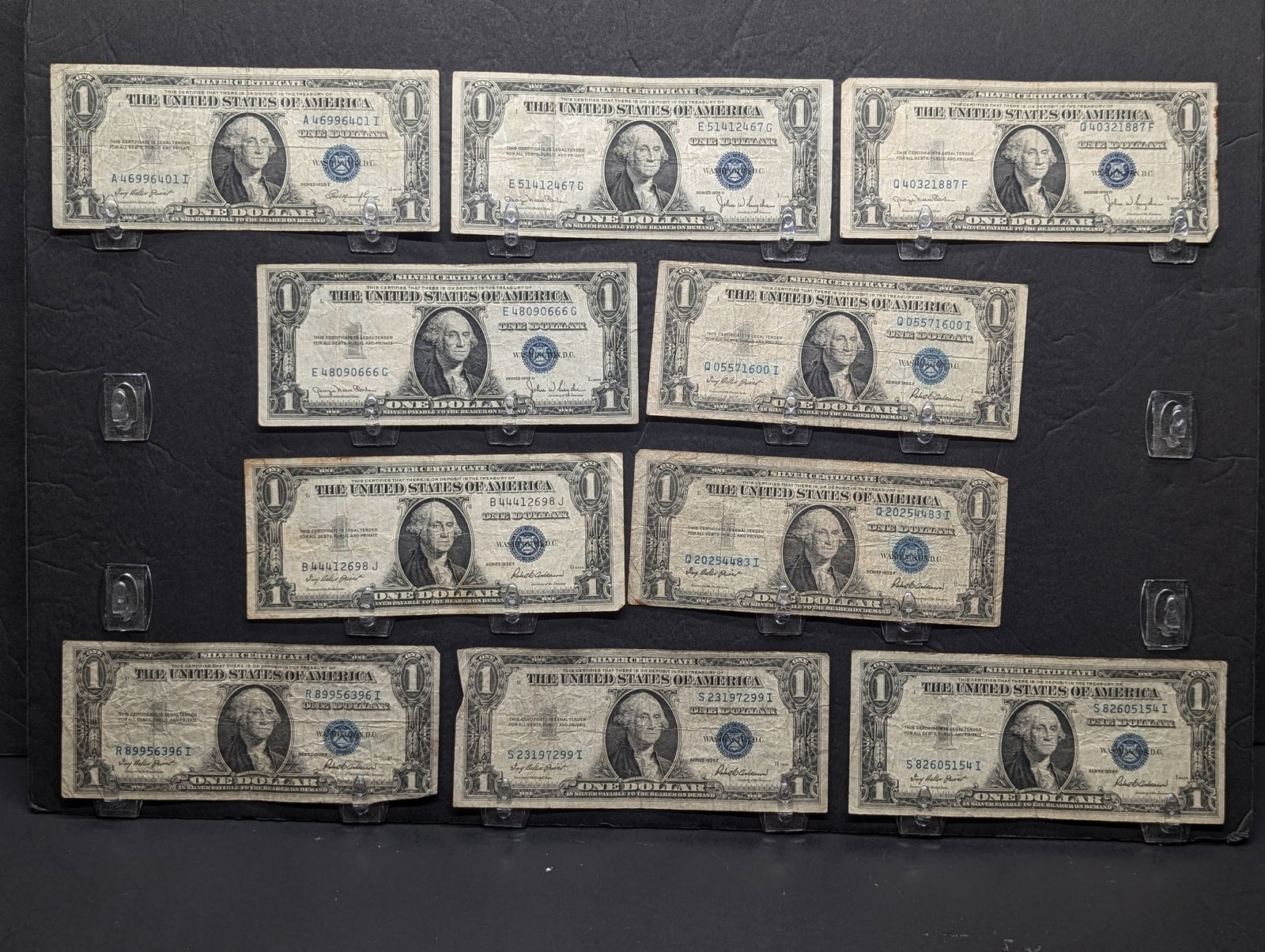 Lot of Ten 1935 Series $1.00 Silver Certificates,  (3) D,  (1) E, &  (6) F Series (1 of 5)