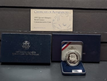 1995-P PROOF Special Olympics World Games Commemorative Silver Dollar in OGP w/ COA