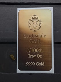 1/100th .9999 FINE GOLD Scottsdale Mint Designed Miniature Art Bar