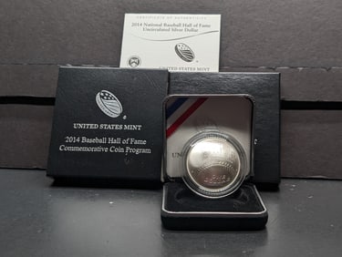 2014-P UNC Baseball Hall of Fame Commemorative 90% Silver Dollar in OGP w/ COA