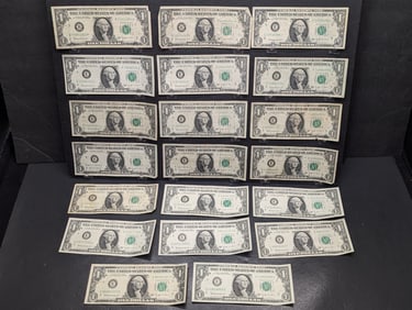 Lot of Twenty 1963 B Series $1.00 Joseph W. Barr Notes Includes (1) High Number, Four In A Row