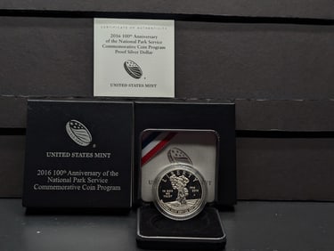 2016-P PROOF 100th Anniv. Of the National Park Service Commemorative 90% Silver Dollar in OGP w/ COA