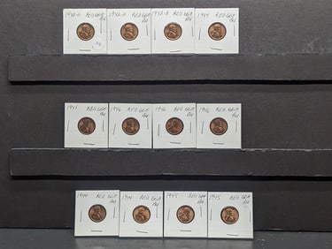 (12) Lincoln Wheat Cents (3) 1942-D, (3) 1944, (3) 1945, (3) 1946