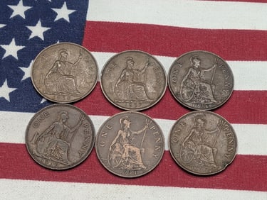 1930, 1934, 1936, 1937, 1938, & 1939 Great Britain One Pennies