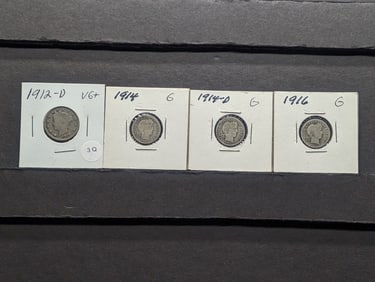 (3) Barber Dimes 1914, 1914-D, 1916 & 1912-D V Nickel