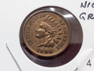 1906 Indian Head Cent. High Grade. Full Liberty, 3.5 Diamonds
