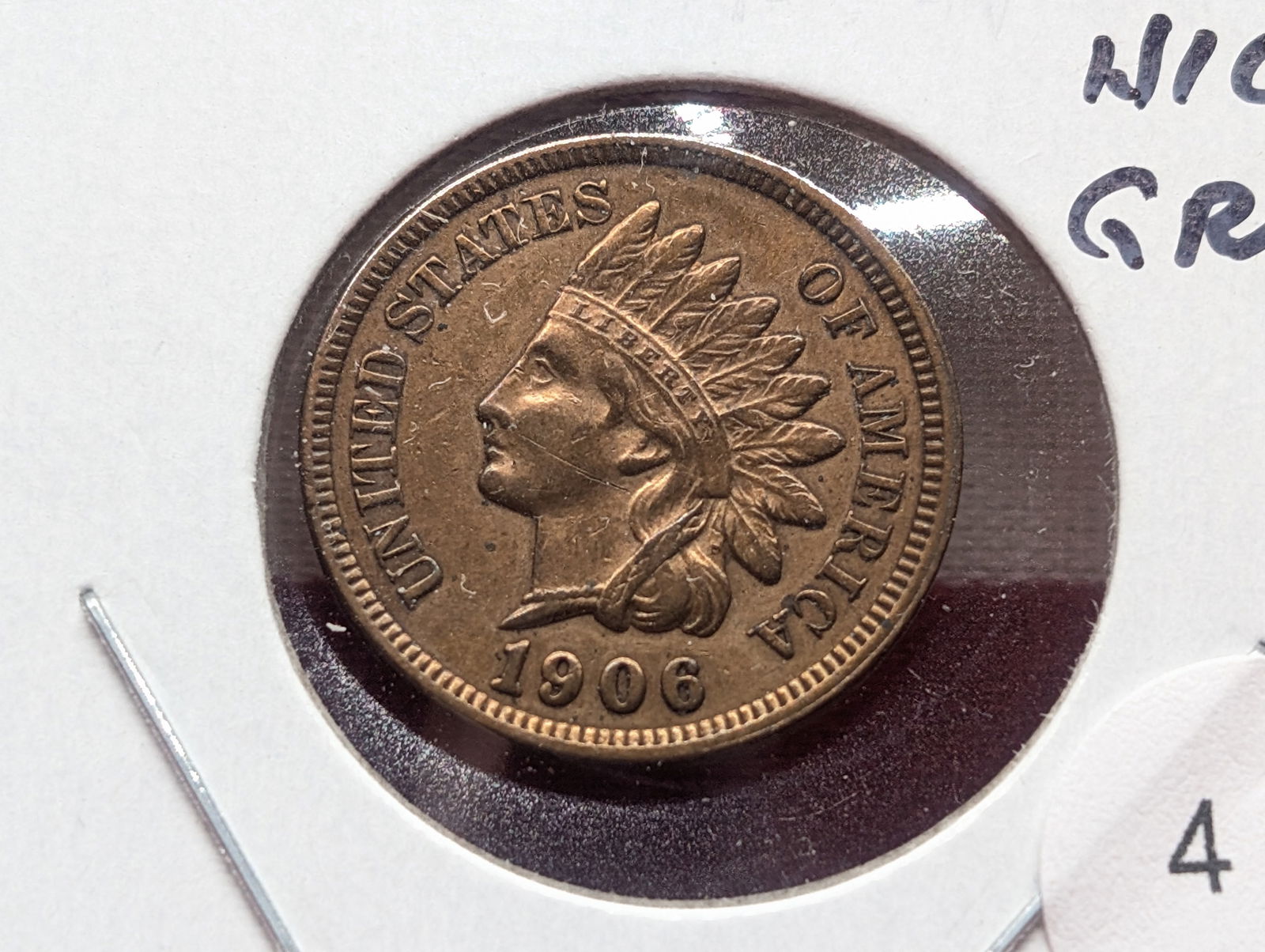 1906 Indian Head Cent. High Grade. Full Liberty, 3.5 Diamonds (1 of 3)