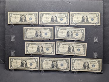 Lot Of 10 - $1 Silver Certs. Circ.