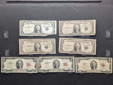 $10 Face Value Old U.S. Currency. Circ. 4-1$ Silver Certificates, 3-2$ Red Seal Notes