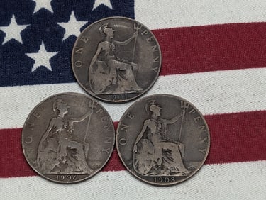 1906, 1907, & 1908 Great Britain One Pennies